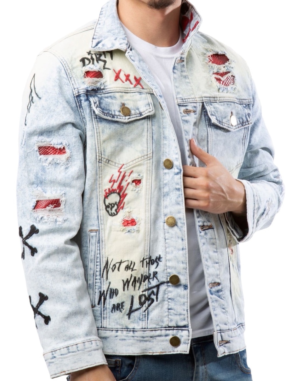 NWOT Maison Noir JUDGMENT DAY Denim Jacket Acid Wash Graphic Distressed XXXL
